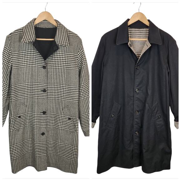 Lauren Ralph Lauren Women's Reversible Houndstooth Wool Cotton Coat Size Large